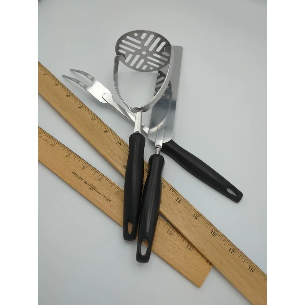 Vtg EKCO Stainless Cooking Utensils Woodgrain‎ Faux Wood Set of 3 Retro USA
